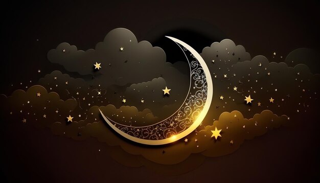 Sfondo di Ramadan Kareem con stelle a mezzaluna e nuvole Ia generativa