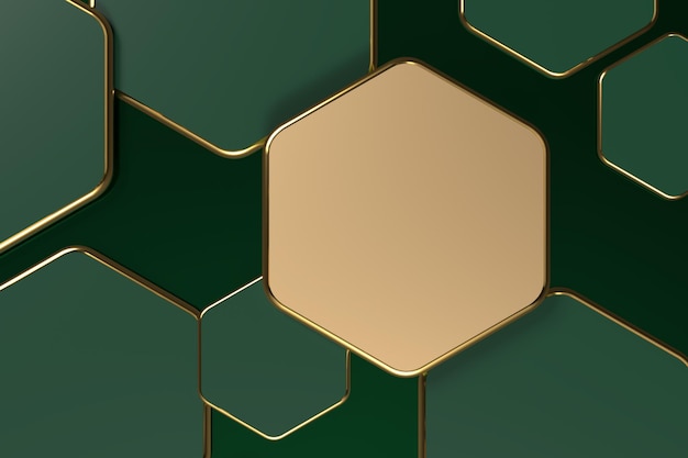 Sfondo di rendering 3D linea oro esagonale moderna Colore verde per uno stile innovativo e tecnologico di rete