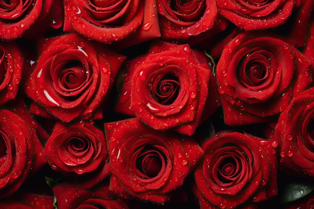 Sfondo di rose rosse con gocce d'acqua Sfondo di San Valentino