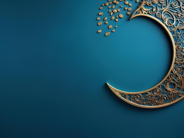 Sfondo di saluto islamico Ramadan Kareem con lanterna sulla moschea del podio e falce di luna