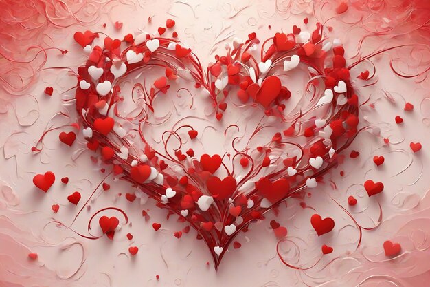 Sfondo di San Valentino con cuori rossi illustrazione 3D