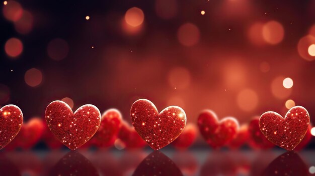 Sfondo di San Valentino con cuori rossi su uno sfondo bokeh