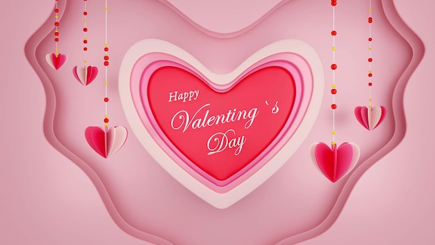 Sfondo di San Valentino in stile carta in occasione dell'amore su sfondo rosa Rendering 3D