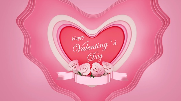 Sfondo di San Valentino in stile carta in occasione dell'amore su sfondo rosa Rendering 3D