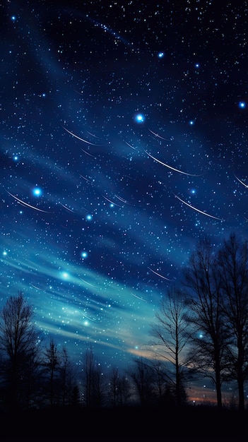 Sfondo di stelle cadenti celesti in un cielo notturno stellato per il telefono