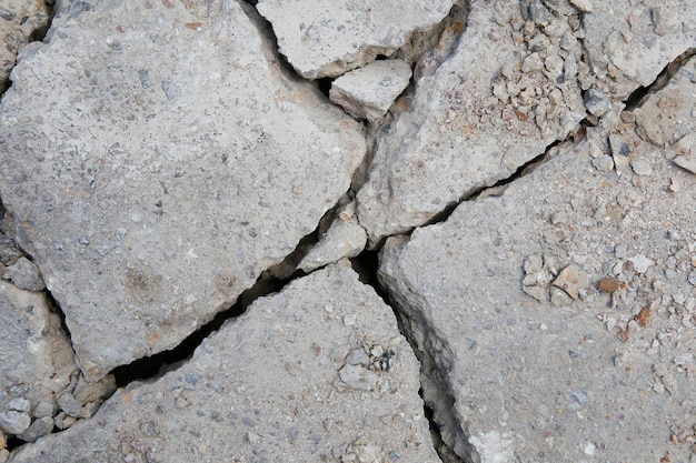 Sfondo di struttura in cemento incrinato, struttura grigia con crepe da vicino.