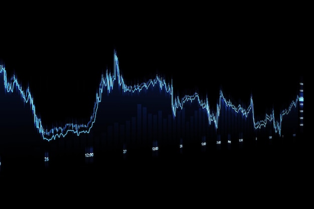 Sfondo di trading di azioni Bitcoin sfocato sullo schermo del monitor