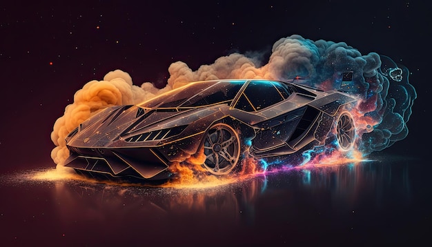 Sfondo di un'auto Lamborghini con fumo e Galaxy Vibe generata dall'IA