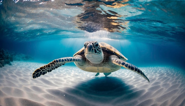 Sfondo di una bellissima tartaruga fotografata in un'immersione Ai generativa