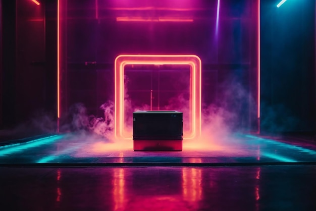 Sfondo di una scena discotica vuota Fumo leggero al neon Sfondo astratto futuristico scuro