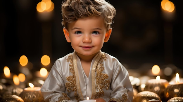 Sfondo di uno studio indiano per una ripresa con un neonato reale indiano in abiti tradizionali