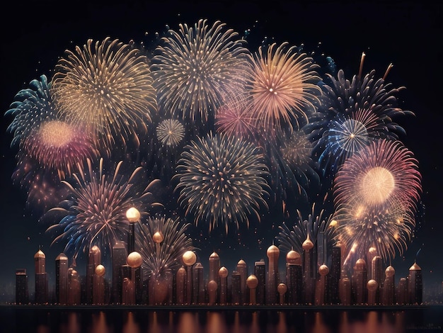 sfondo di vacanza con lampada appesa fuochi d'artificio nuovo anno