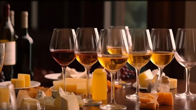 Sfondo di vino e formaggio Illustrazione AI generativa