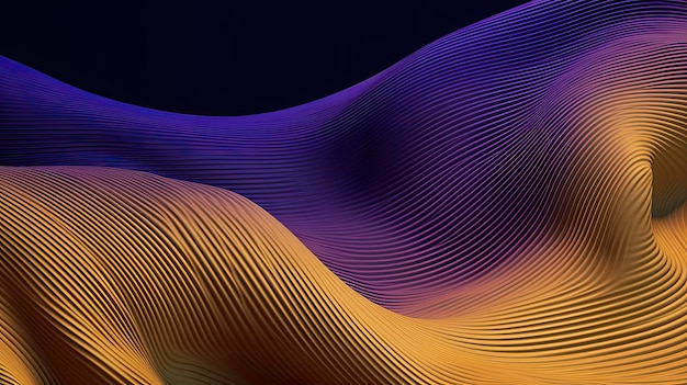 Sfondo dinamico di fusione in oro viola Astratto 3d Wave Wallpaper per la moderna tecnologia aziendale IA generativa