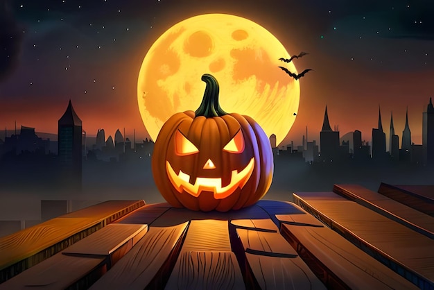 Sfondo e sfondo del momento dell'orrore e della luce della zucca della festa di halloween di notte realistica