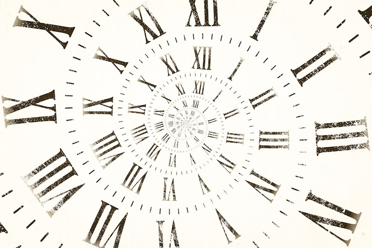 Foto sfondo effetto droste con spirale di orologio infinita. disegno astratto per concetti relativi al tempo e alla scadenza.