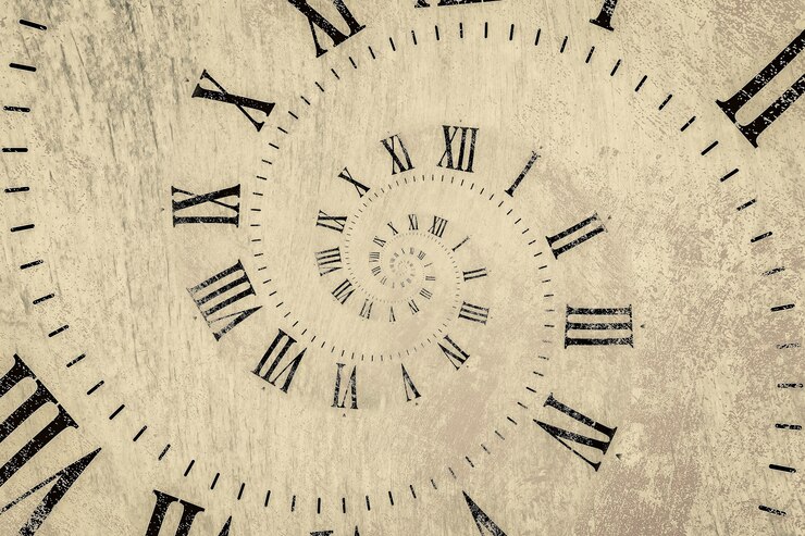 Foto sfondo effetto droste con spirale di orologio infinita. disegno astratto per concetti relativi al tempo e alla scadenza.