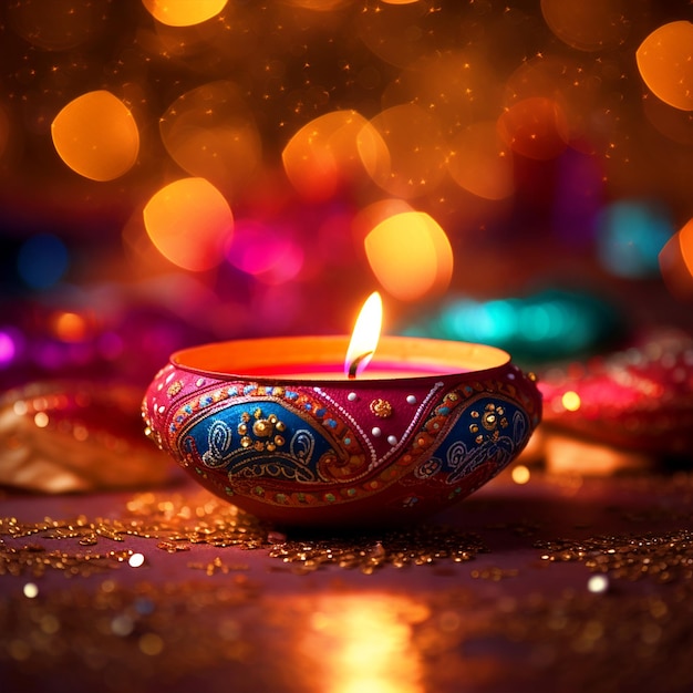 Sfondo felice Diwali con bellissimo Diya colorato
