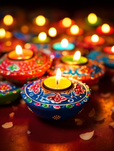 Sfondo felice Diwali con bellissimo gruppo di Diya