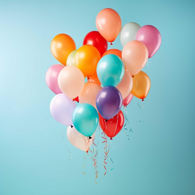 Sfondo festivo con palloncini rosa e blu su un pavimento di legno