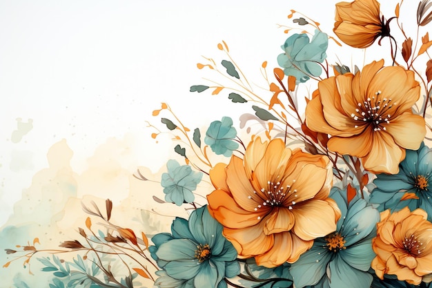 sfondo floreale acquerello con diversi fiori e foglie