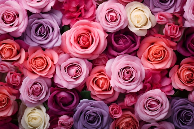 sfondo floreale boccioli di rosa primo piano vista dall'alto mazzo di fiori rose
