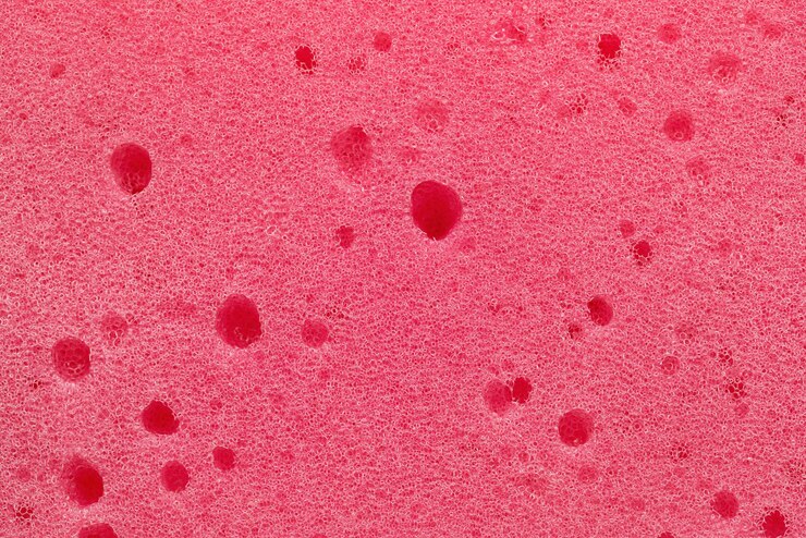 Foto sfondo, foto di texture in gommapiuma rosa, primo piano.