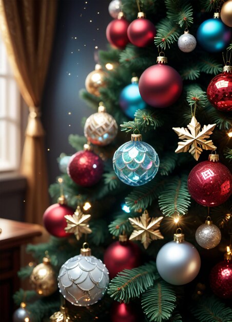 Sfondo fotografico albero di Natale decorato