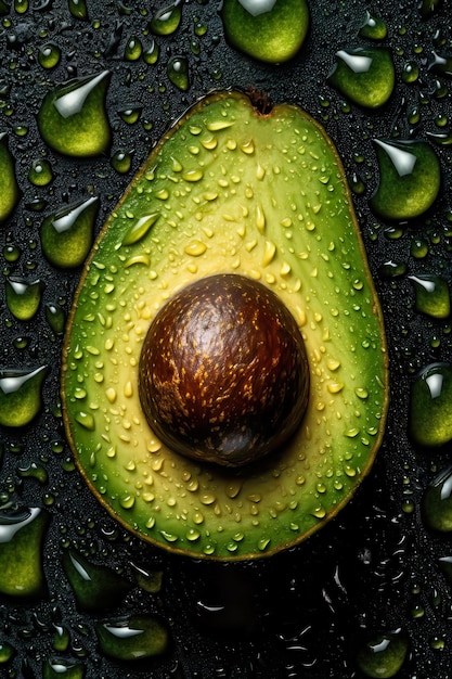 Sfondo fresco di avocado senza cuciture adornato da luccicanti goccioline d'acqua