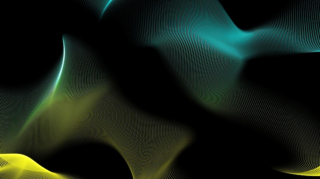 Sfondo futuristico astratto blu e giallo Visualizzazione di grandi quantità di dati Onda dinamica digitale di particelle