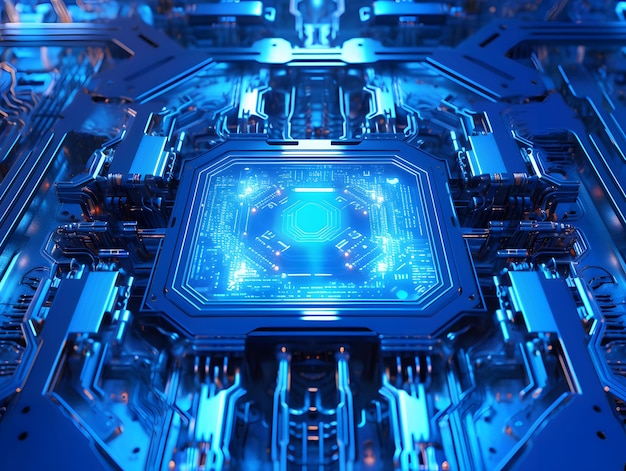 Sfondo futuristico del circuito stampato con processore Sfondo di chip di tecnologia moderna IA generativa