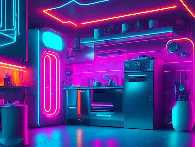 sfondo futuristico morbido e pulito della cucina al neon