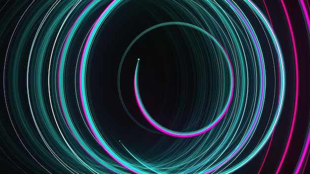 Sfondo generato dal computer delle linee di incandescenza rotanti a spirale astratte Sfondo del rendering 3D