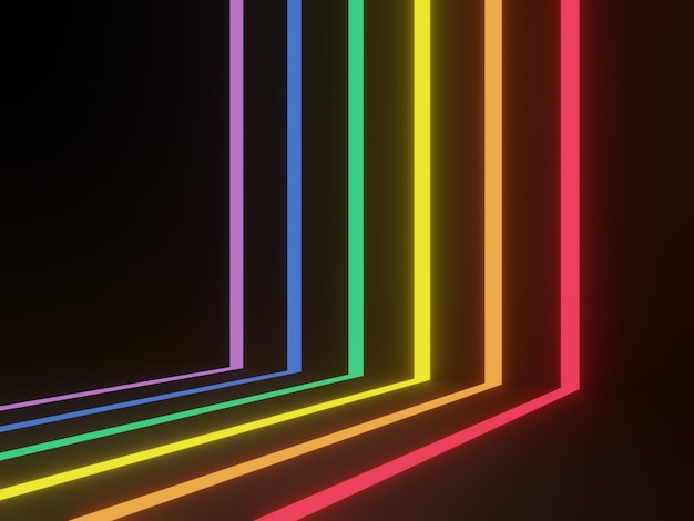 Sfondo geometrico nero 3D con luci al neon arcobaleno LGBTQ