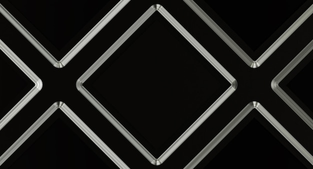 Sfondo geometrico nero con parti metalliche. nessuno. rendering 3d