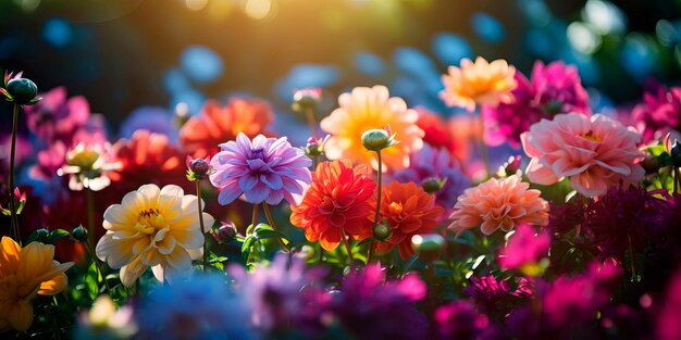 sfondo gradiente che rispecchia i colori e le transizioni visti in un giardino in fiore pieno di fiori diversi e vibranti IA generativa