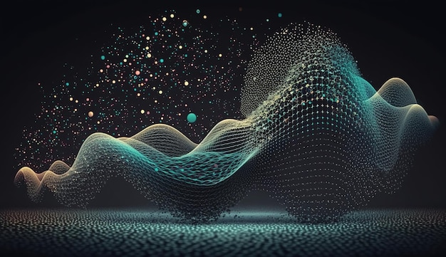 Sfondo grafico geometrico molecola e comunicazione Linee collegate con punti AI generati