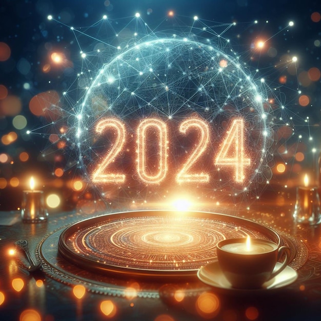 Sfondo gratuito di buon anno all'interno di Bokeh Light e sfondo di effetti di testo 2024