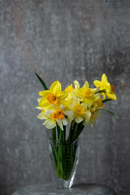 Sfondo grunge panoramico con fiori di narcisi gialli Motivo con un bouquet di fiori di narcisi