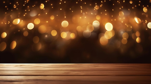 Sfondo in legno celebrazione spazio texture rustico tavolo astratto copia decorare design vuoto legno bokeh luci dorate vacanza sfondo lucido festivo Natale oro sfocatura bordo