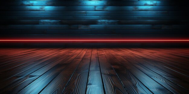 sfondo in legno scuro con rendering 3d di luce al neon
