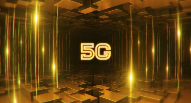 Sfondo in stile arancione Sistema wireless di rete 5G e Internet