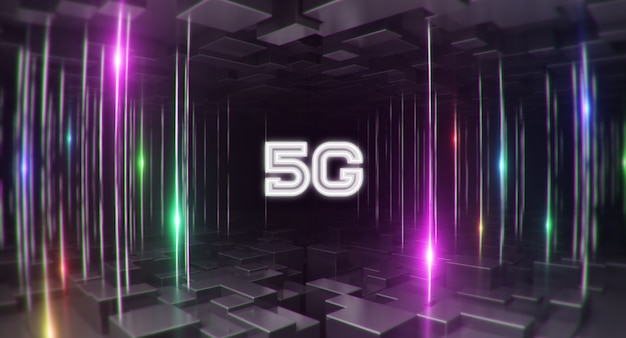 Sfondo in stile nero Sistema wireless di rete 5G e Internet