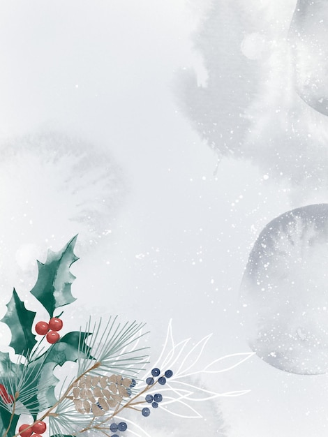 Sfondo invernale ad acquerello con rami di piante bacche e schizzi scena natalizia prefabbricata