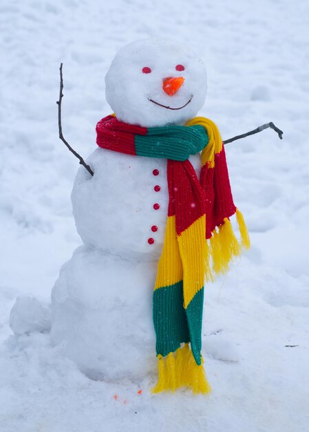 Sfondo invernale con fiocchi di neve e pupazzo di neve Buon Natale e felice anno nuovo Natale backgroun