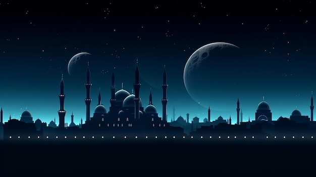 Sfondo islamico bellissima moschea e vista del cielo notturno IA generativa