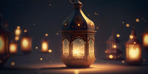 sfondo islamico con lanterna splendente realizzata con ai generativa