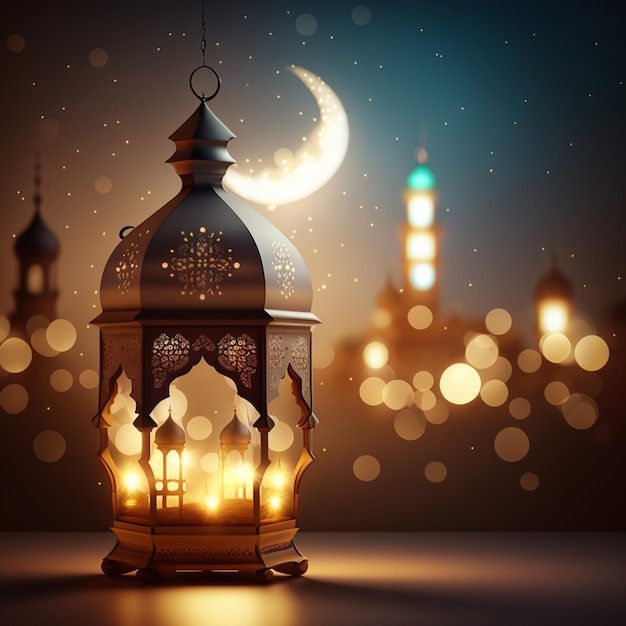 sfondo islamico con moschea e lanterna per ramadan eid al adha e eid ul fitr