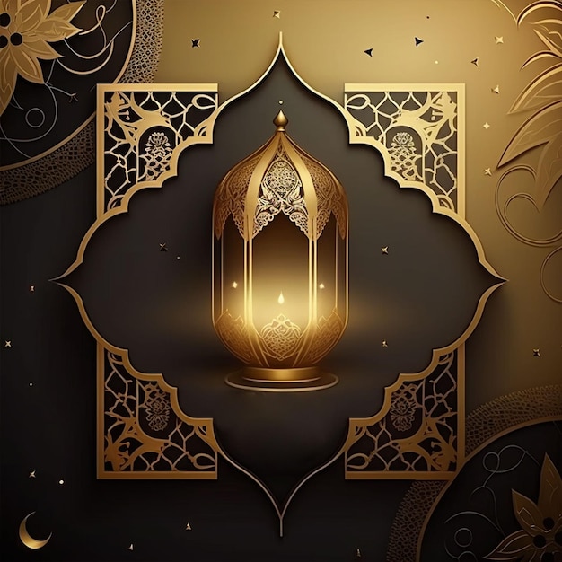 sfondo islamico nero e dorato per eid mubarak