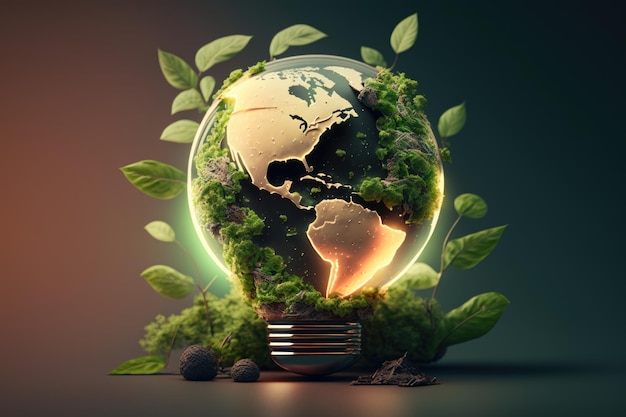 Sfondo lampadina ecologica Concetto di energia sostenibile e rinnovabile Ai generativo